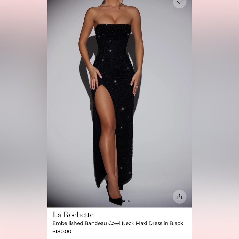 Oh Polly Black beaded Strapless Dress